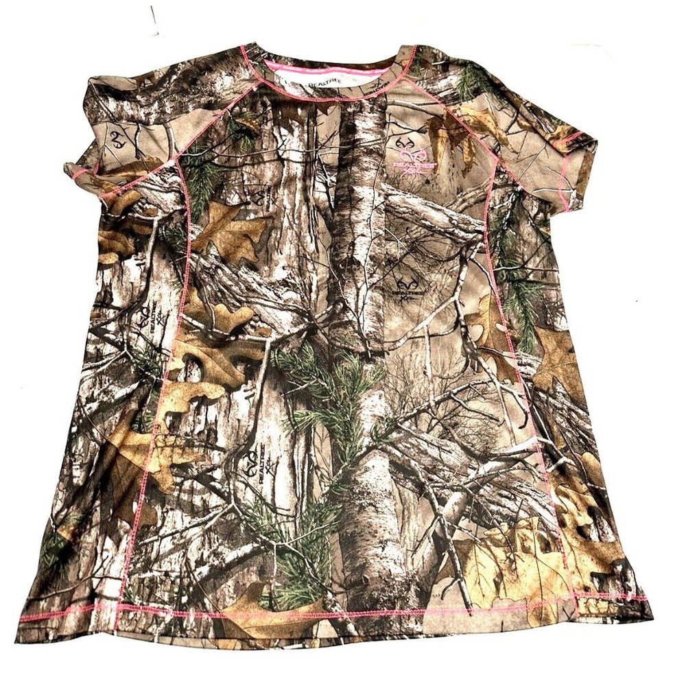 Realtree Xtra Hunting Short Sleeve Womans XL 14/16 Dri-Tech Camo Print